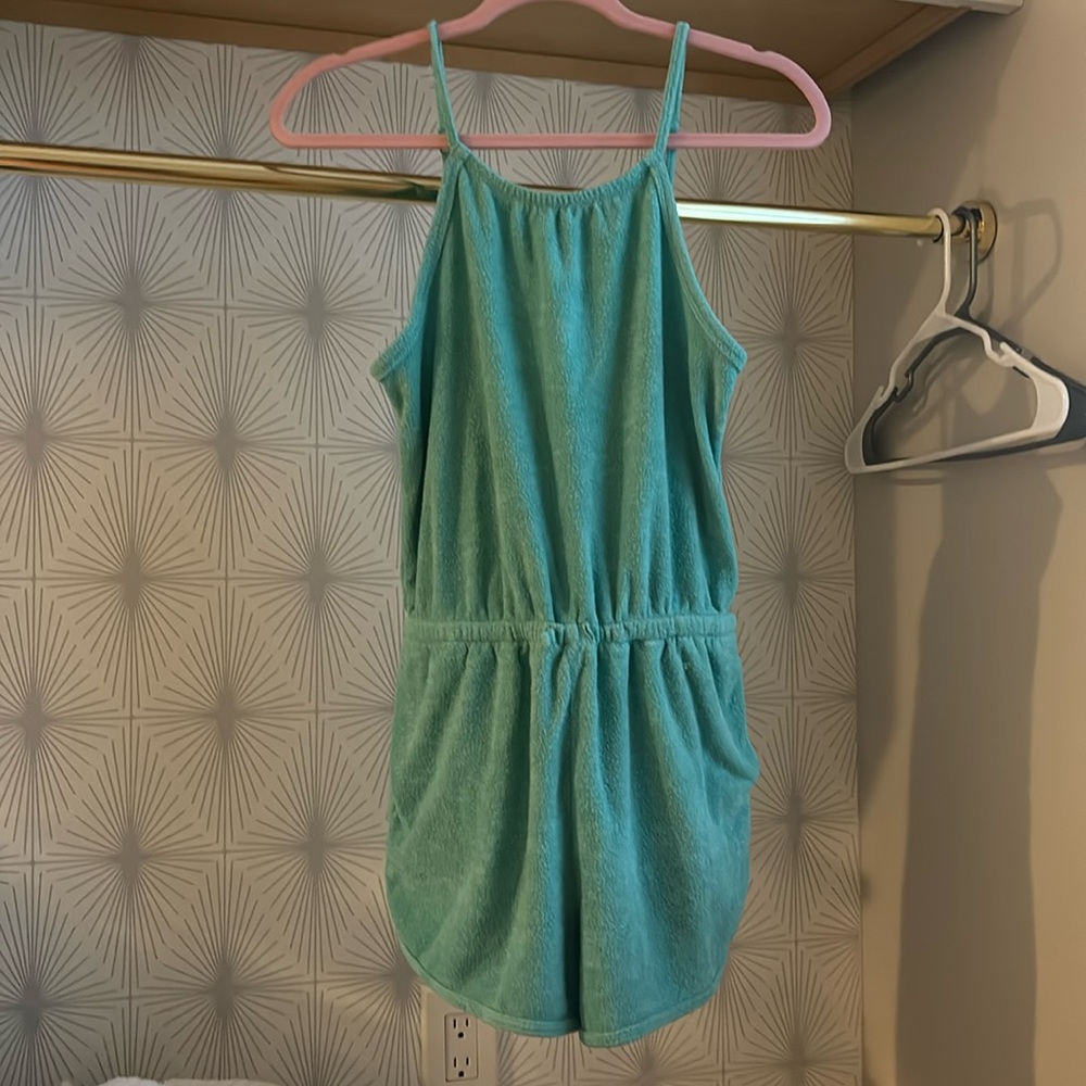 Teal open back romper